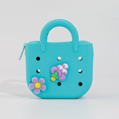 Custom Color-Block DIY Silicone Tote — Phone Storage & Beach Bag | Direct Silicone Bag Manufacturer