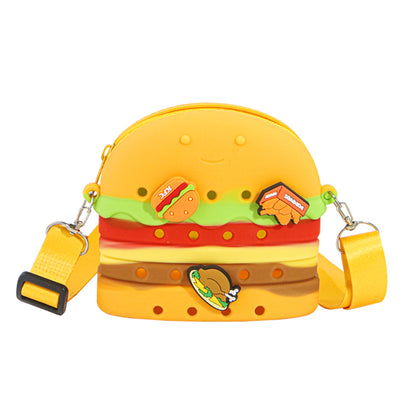 Custom Fake-Food DIY Silicone Punch-Hole Bag | Cute French Fries & Burger Crossbody | Cartoon Kids Handbag | Factory Direct Wholesale