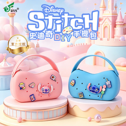 Official Disney Licensed Stitch DIY Silicone Handbag, Kids Cartoon Hole Bag, Customizable Matching Storage Bag