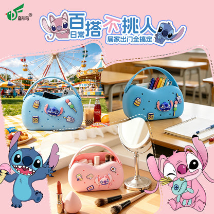Official Disney Licensed Stitch DIY Silicone Handbag, Kids Cartoon Hole Bag, Customizable Matching Storage Bag